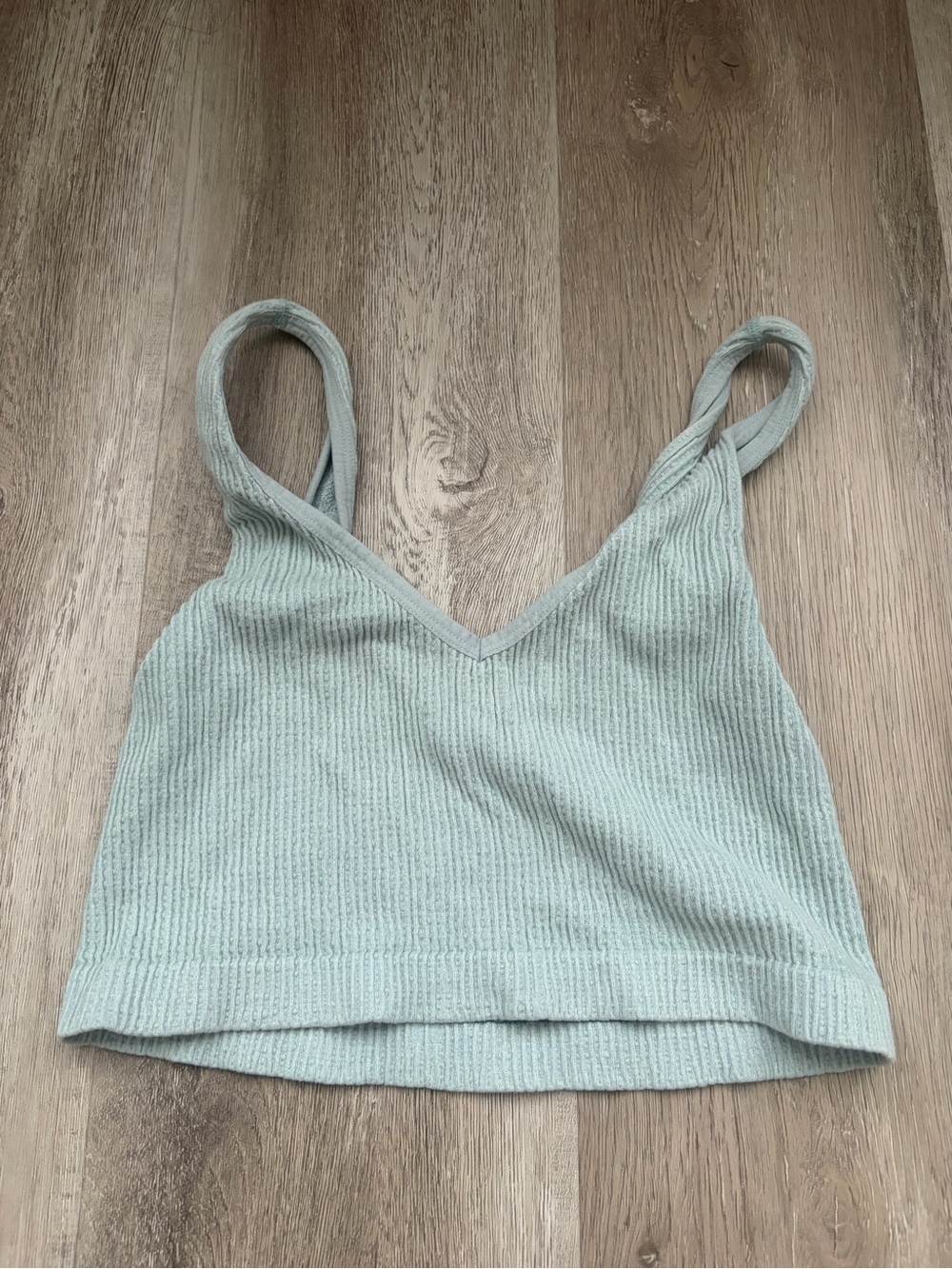 Ribbed V-Neck Knit Crop Tank Top - Light Mint